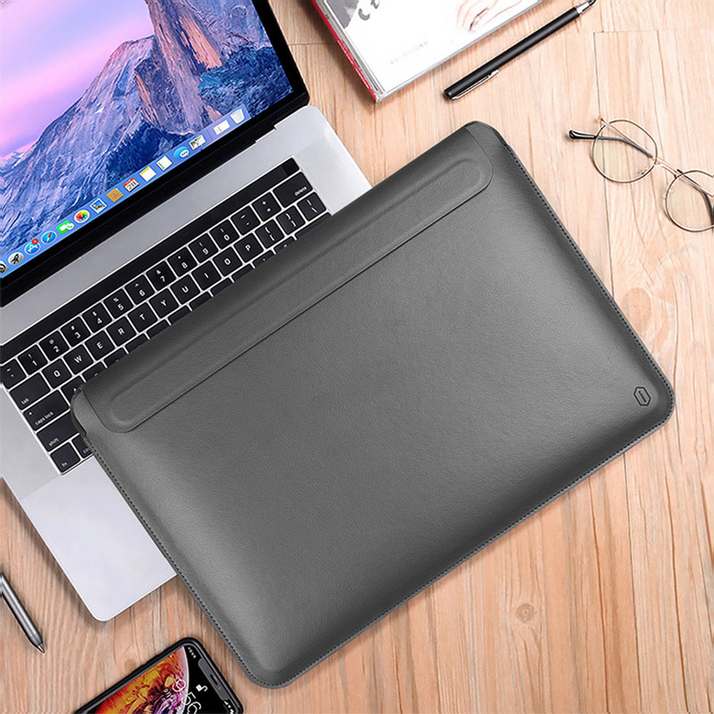 Wiwu Skin Pro Series Portable PU Leather Laptop Stand Sleeve for MacBook Pro 16 inch (2021), Smooth Surface Book Folio Cover - Grey