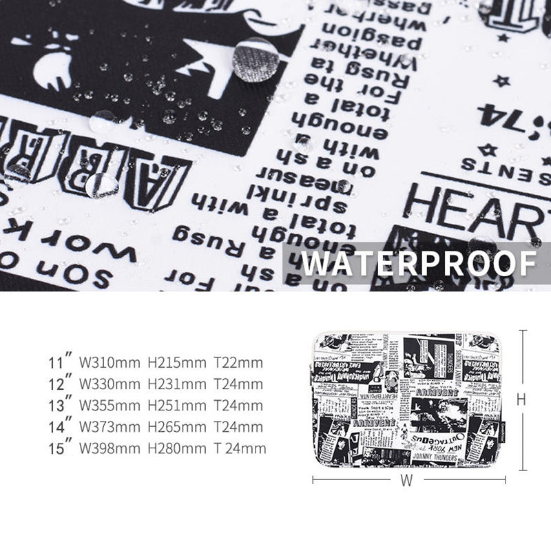 Newspaper Pattern Printing Laptop Protective Sleeve Case Notebook Carrying Cover Bag - White/11 inch