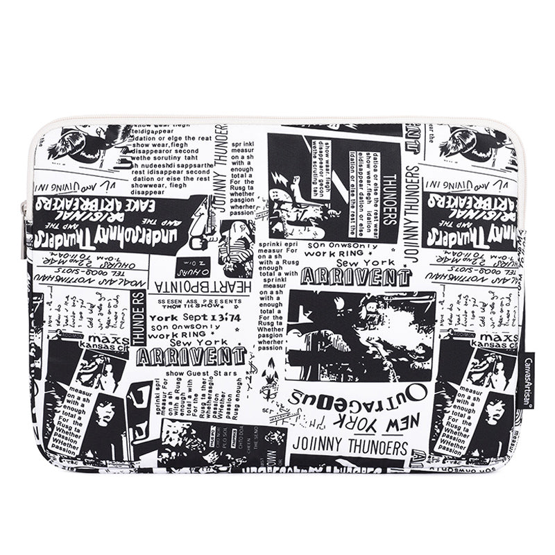 Newspaper Pattern Printing Laptop Protective Sleeve Case Notebook Carrying Cover Bag - White/14 inch