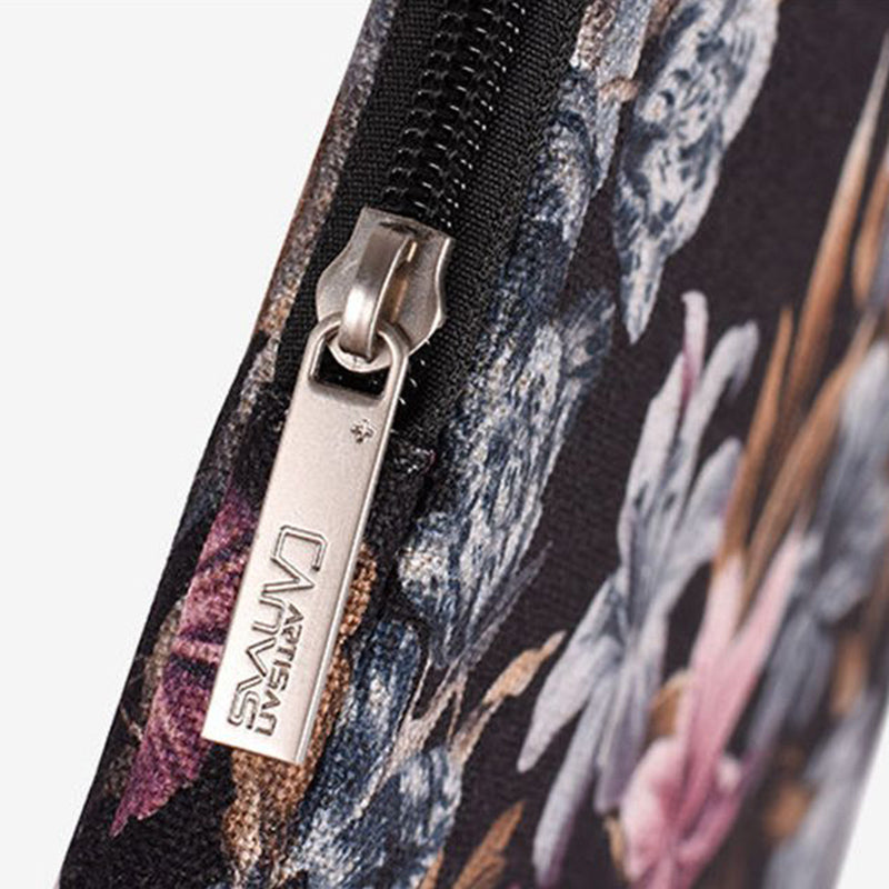 Fabric Watercolor Flower Pattern Laptop Sleeve Notebook Computer Protect Zipper Case Pouch Carrier Holder - Black/11 inch