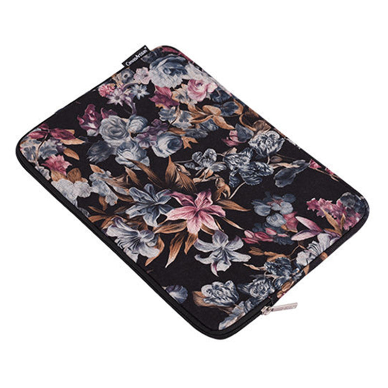 Fabric Watercolor Flower Pattern Laptop Sleeve Notebook Computer Protect Zipper Case Pouch Carrier Holder - Black/13 inch