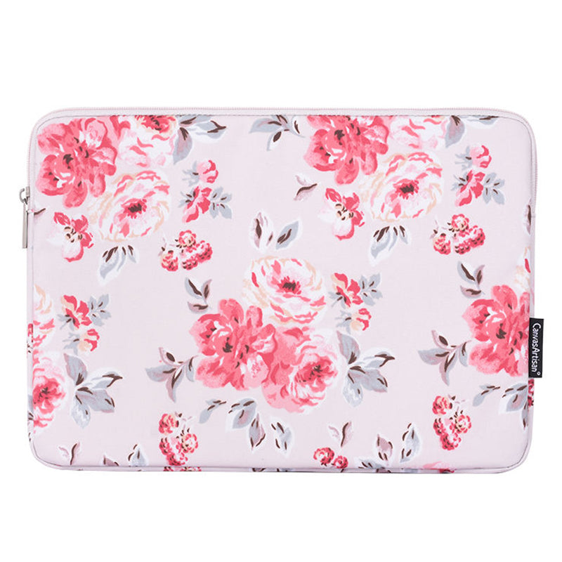 Tablet Sleeve Case PU Leather Flower Pattern Portable 360-degree Protective Computer Bag - Light Pink/14 inch