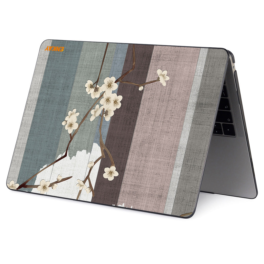 for MacBook Pro 15 inch (2016-2017) A1707/ (2018-2019) A1990 Vintage Pattern Series Patterned Crystal Hard PC Two-Piece Structure Laptop Protective Case - Plum Blossom
