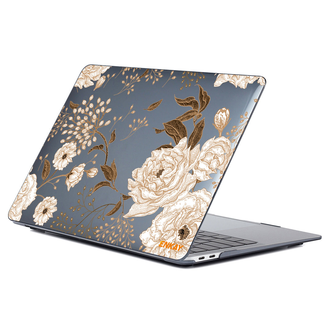 for MacBook Pro 13 inch (2020) A2251/A2289/A2338 Vintage Flowers Patterns Series Anti-Scratch Hard PC Two-Piece Structure Sheer Laptop Cover - Gold Peony