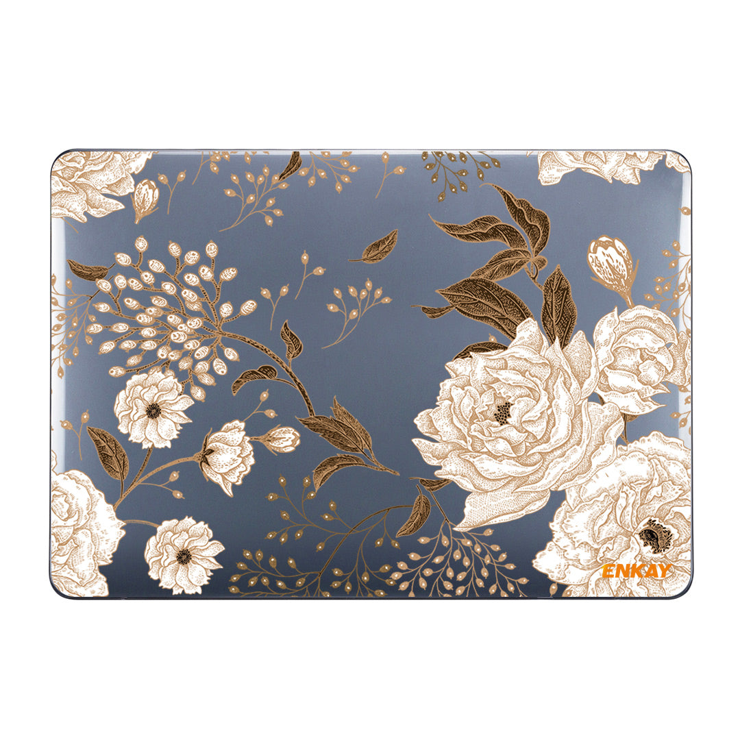 for MacBook Pro 13 inch (2020) A2251/A2289/A2338 Vintage Flowers Patterns Series Anti-Scratch Hard PC Two-Piece Structure Sheer Laptop Cover - Gold Peony