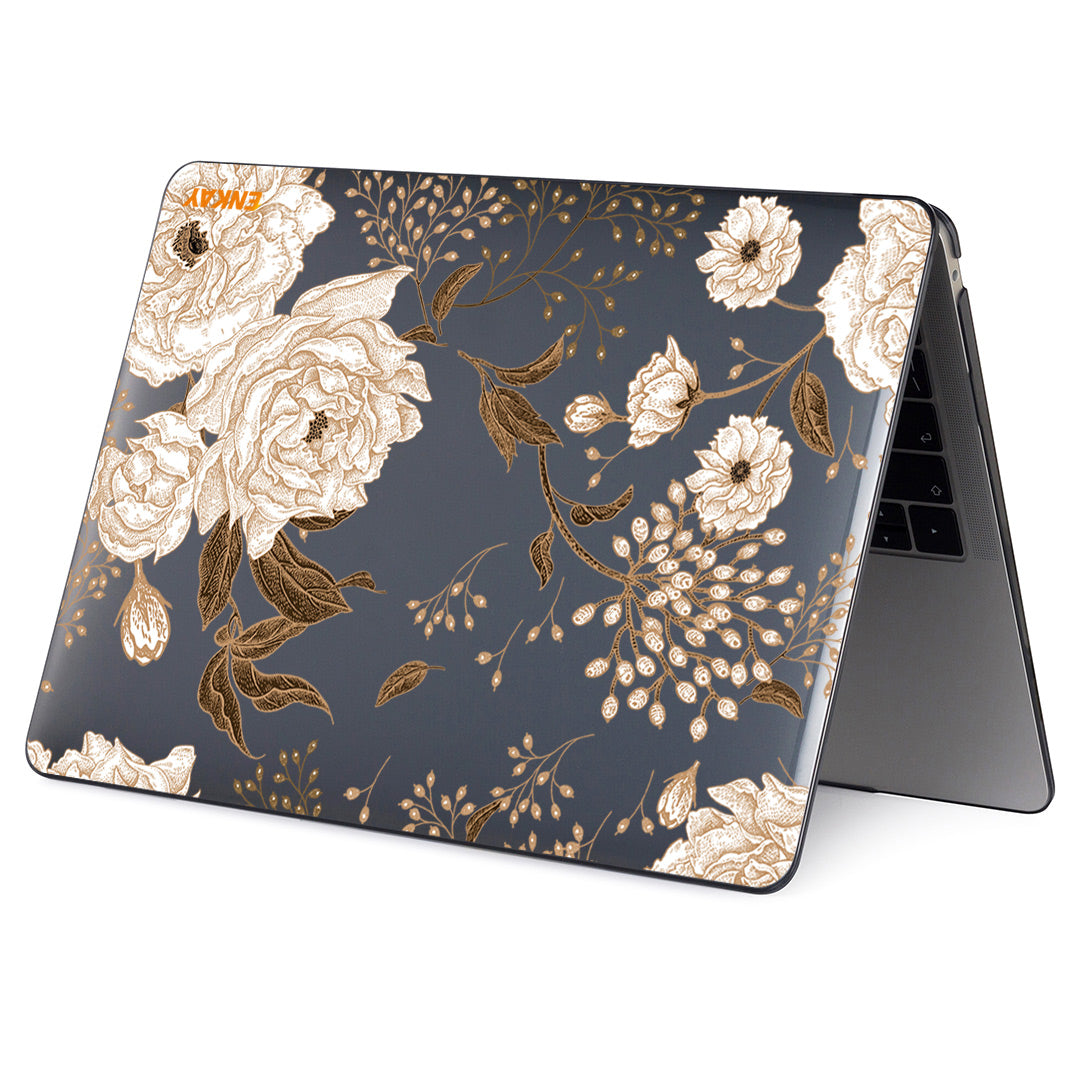 for MacBook Pro 14 inch (2021) A2442 Vintage Style Series Flower Patterns Hard PC Two-Piece Sheer Laptop Cover Case - Gold Peony