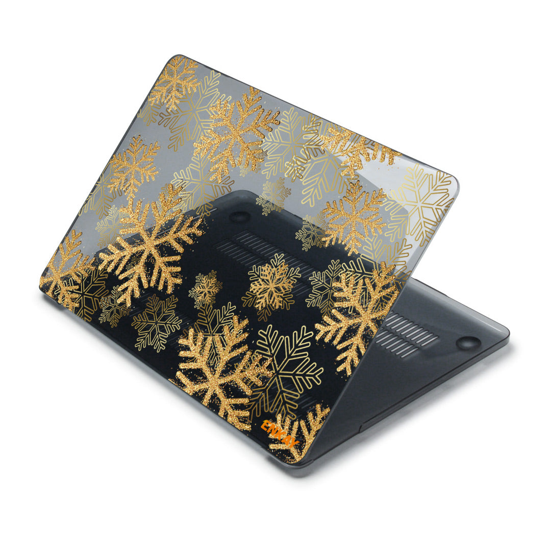for MacBook Pro 16 inch (2021) A2485 Vintage Flowers Patterns Series Anti-Wear Hard PC Patterned Sheer Laptop Cover Case - Gold Snowflake