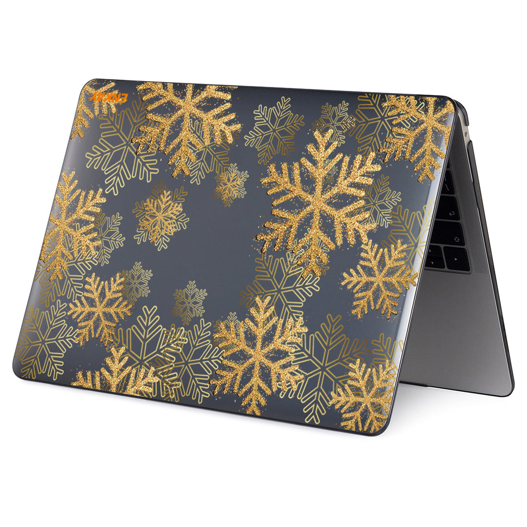 for MacBook Pro 16 inch (2021) A2485 Vintage Flowers Patterns Series Anti-Wear Hard PC Patterned Sheer Laptop Cover Case - Gold Snowflake