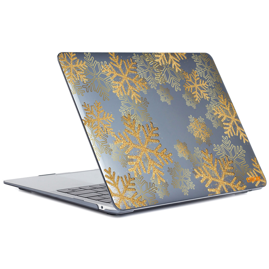 For MacBook Air 13 inch (2018-2019) A1932/(2020) A2179 A2337 Flower Pattern Laptop Protective Case Transparent Hard PC Notebook Cover - Gold Snowflake