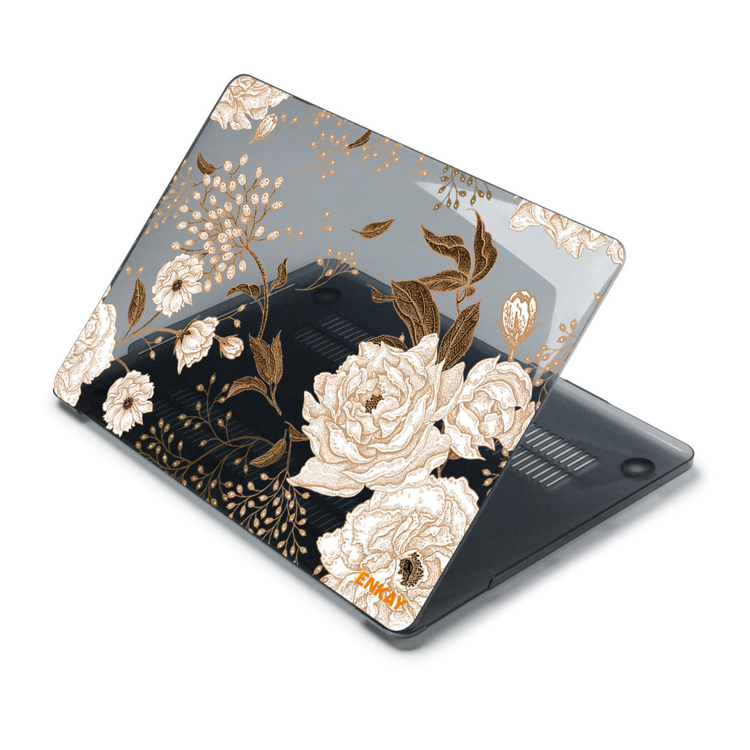 For MacBook Air 13 inch (2018-2019) A1932/(2020) A2179 A2337 Flower Pattern Laptop Protective Case Transparent Hard PC Notebook Cover - Gold Peony