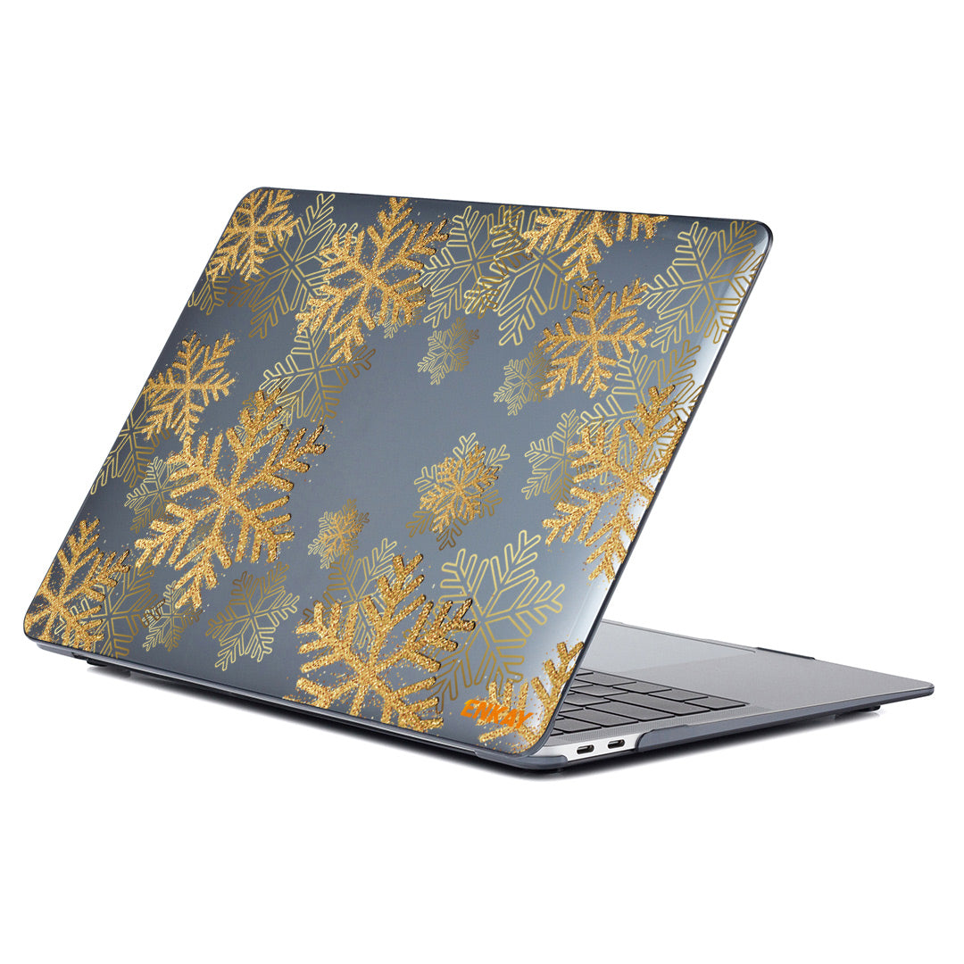 For MacBook Pro 13 inch (2016-2017) A1706 A1708/(2018-2019) A1989/2019 A2159 Hard PC Laptop Case Flower Pattern Anti-scratch Notebook Cover - Gold Snowflake