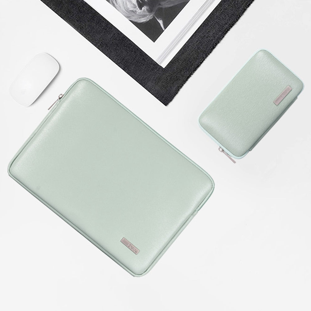 Anti-shock 11inch Laptop Protection Sleeve Wear-resistant PU Leather Notebook Computer Bag with Small Pouch - Green