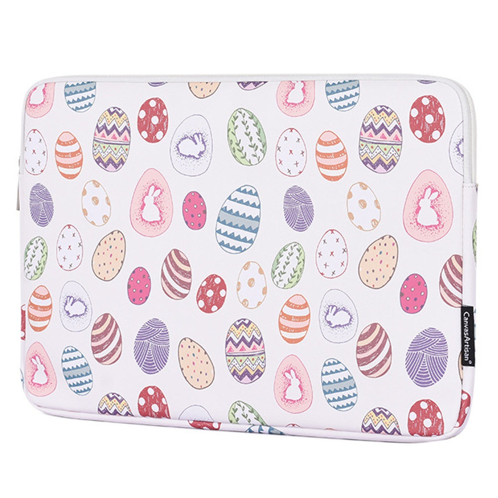 G52-01 14-inch Shockproof Notebook Carrying Bag Easter Bunny and Eggs Pattern PU Laptop Sleeve