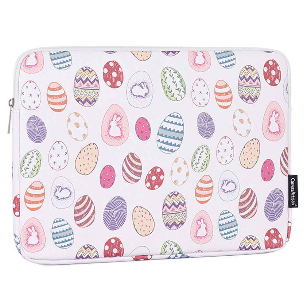G52-01 14-inch Shockproof Notebook Carrying Bag Easter Bunny and Eggs Pattern PU Laptop Sleeve