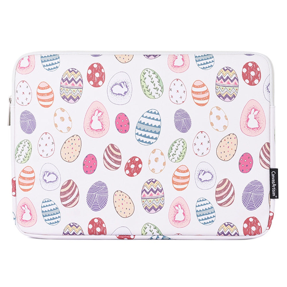 G52-01 12-inch Notebook Zipper Bag Easter Bunny and Eggs Pattern Waterproof PU Laptop Sleeve