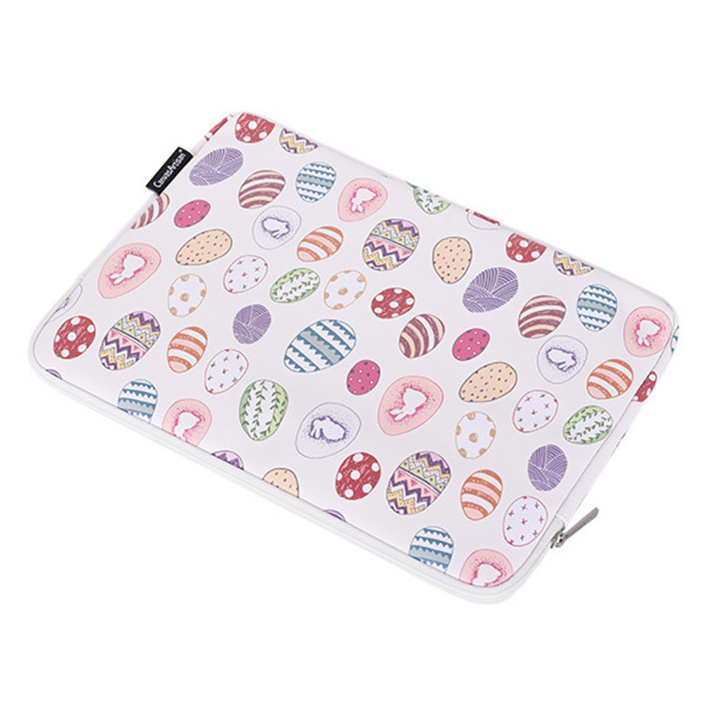 G52-01 12-inch Notebook Zipper Bag Easter Bunny and Eggs Pattern Waterproof PU Laptop Sleeve