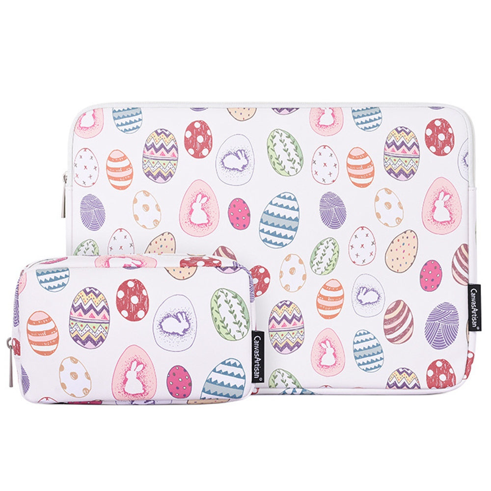 G52-T0111 Cute Easter Bunny and Eggs Pattern 11-inch Laptop PU Protective Sleeve Zipper Bag + Small Bag Set