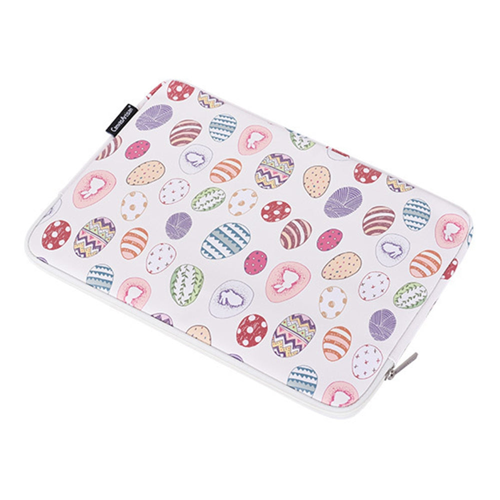 G52-T0111 2Pcs/Set 12-inch Shockproof Liner Notebook Zipper Bag with Small Bag Easter Bunny and Eggs Pattern PU Laptop Sleeve