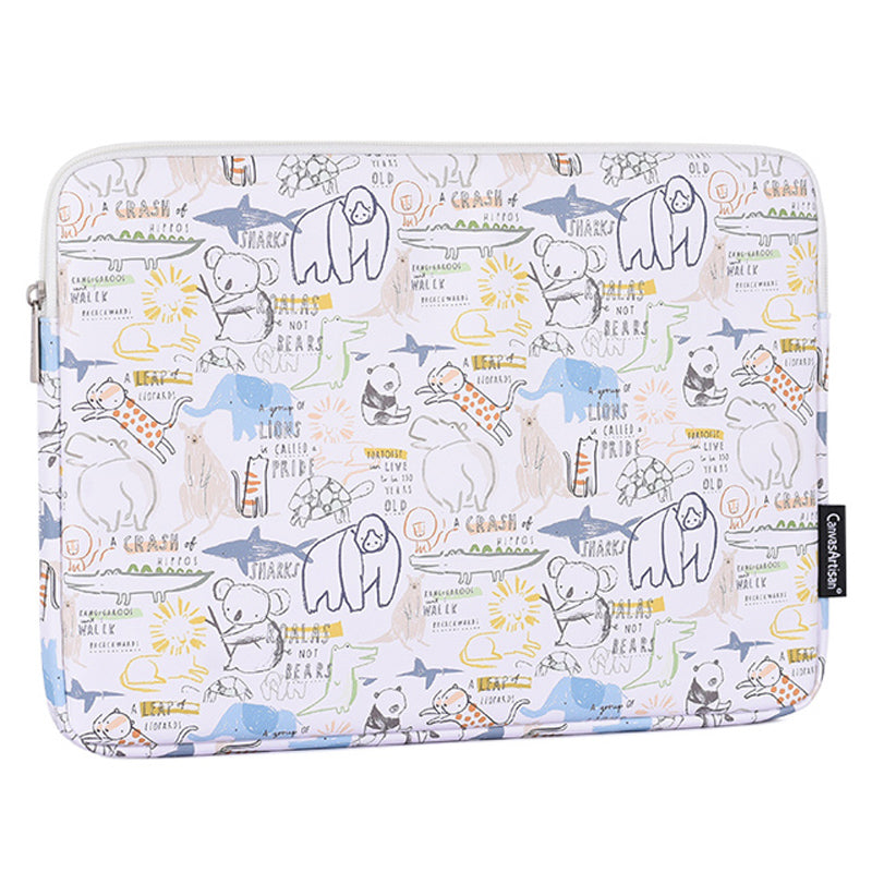 G50-T0111 11-inch PU Notebook Sleeve Cartoon Animal Pattern Laptop Zipper Bag + Small Bag Set