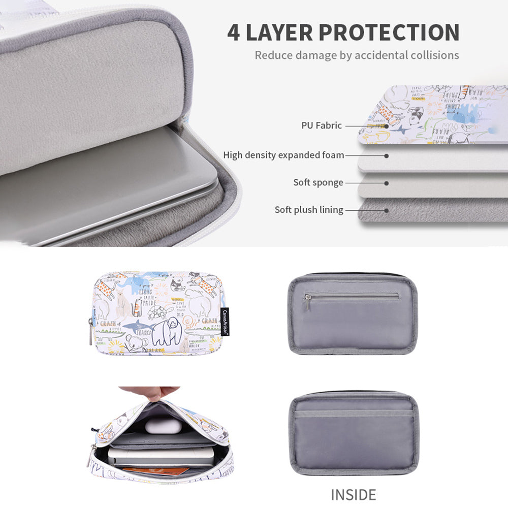 G50-T0111 12-inch Cartoon Animal Pattern Laptop Sleeve PU Carrying Bag + Small Bag Set