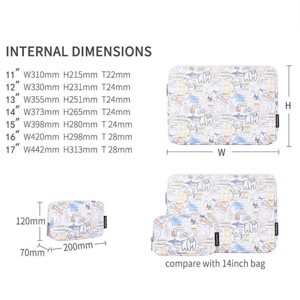 G50-T0111 12-inch Cartoon Animal Pattern Laptop Sleeve PU Carrying Bag + Small Bag Set