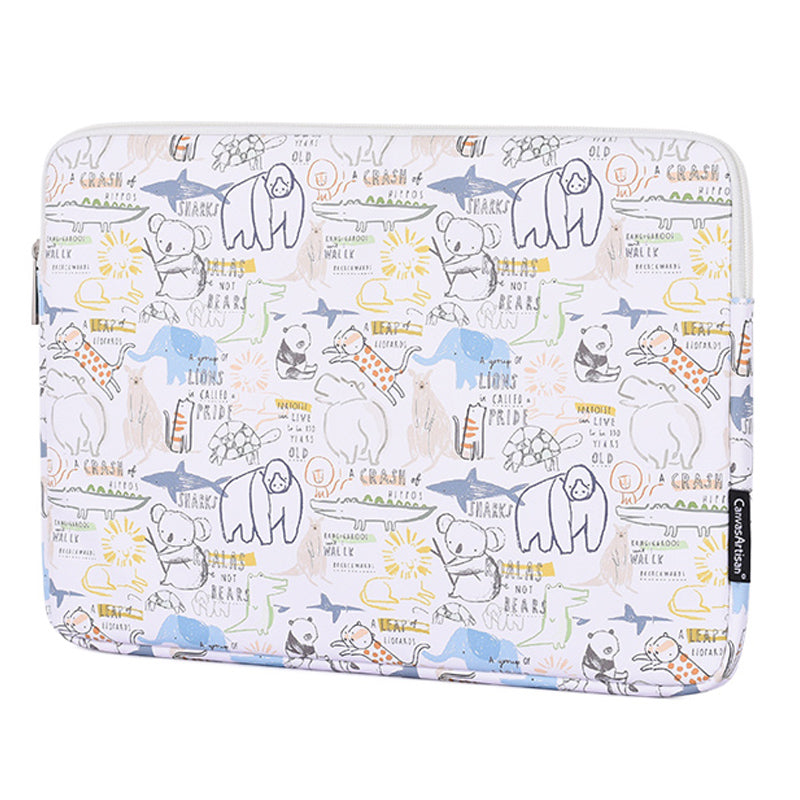 G50-T0111 12-inch Cartoon Animal Pattern Laptop Sleeve PU Carrying Bag + Small Bag Set