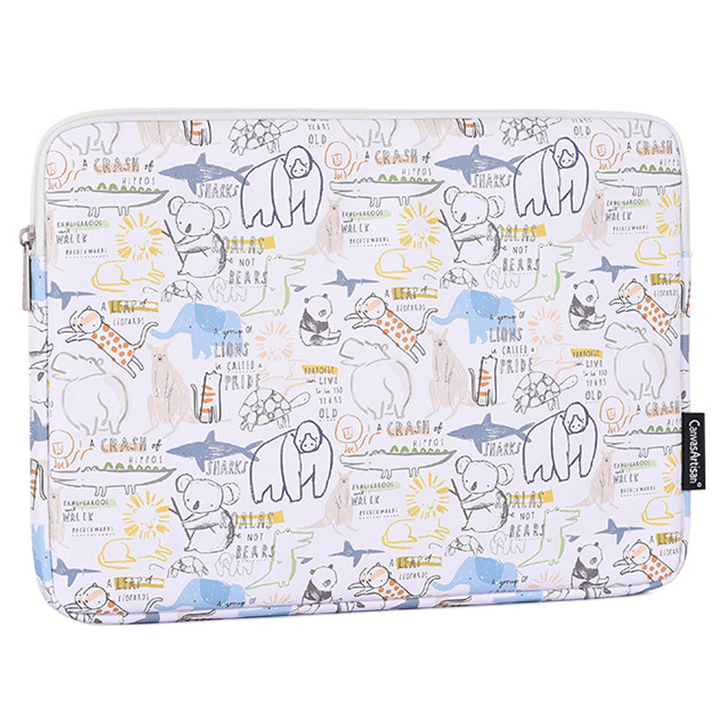G50-T0111 12-inch Cartoon Animal Pattern Laptop Sleeve PU Carrying Bag + Small Bag Set
