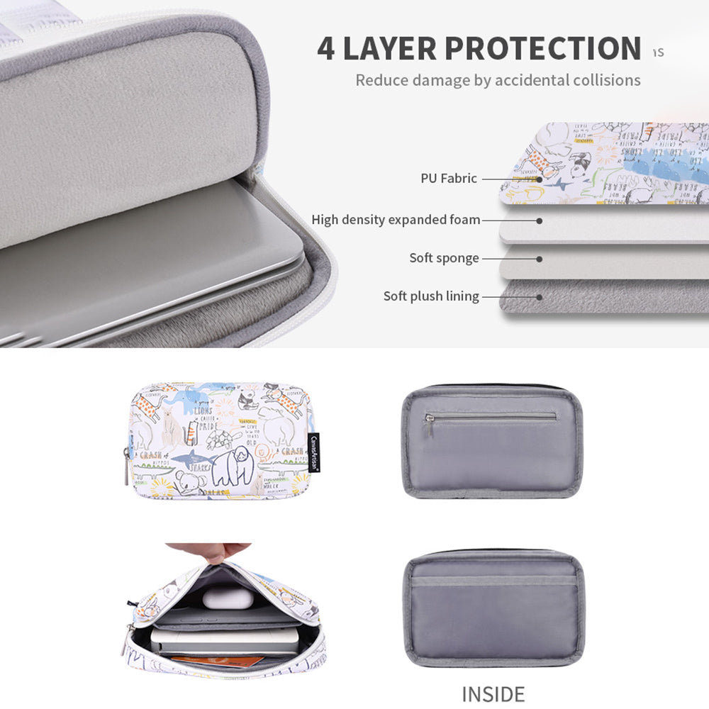 G50-T0111 Cartoon Animal Pattern 14-inch Laptop Sleeve Portable PU Carrying Bag + Small Bag Set