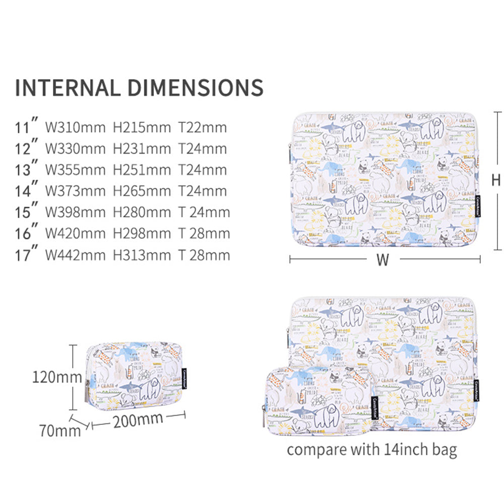G50-T0111 Cartoon Animal Pattern 14-inch Laptop Sleeve Portable PU Carrying Bag + Small Bag Set