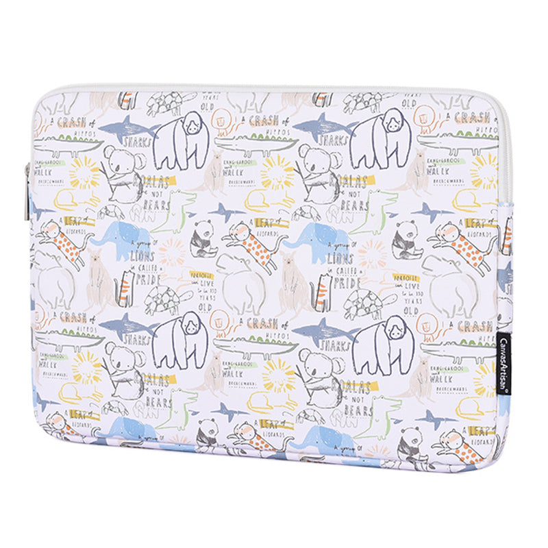 G50-T0111 Cartoon Animal Pattern 14-inch Laptop Sleeve Portable PU Carrying Bag + Small Bag Set