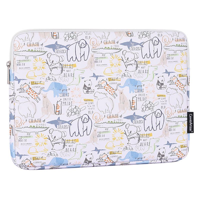 G50-T0111 Cartoon Animal Pattern 14-inch Laptop Sleeve Portable PU Carrying Bag + Small Bag Set