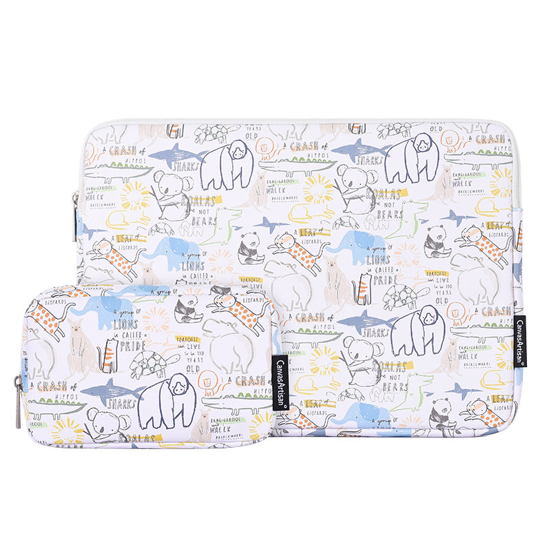 G50-T0111 15-inch Laptop Sleeve PU Protective Case Cartoon Animal Pattern Carrying Bag + Small Bag Set