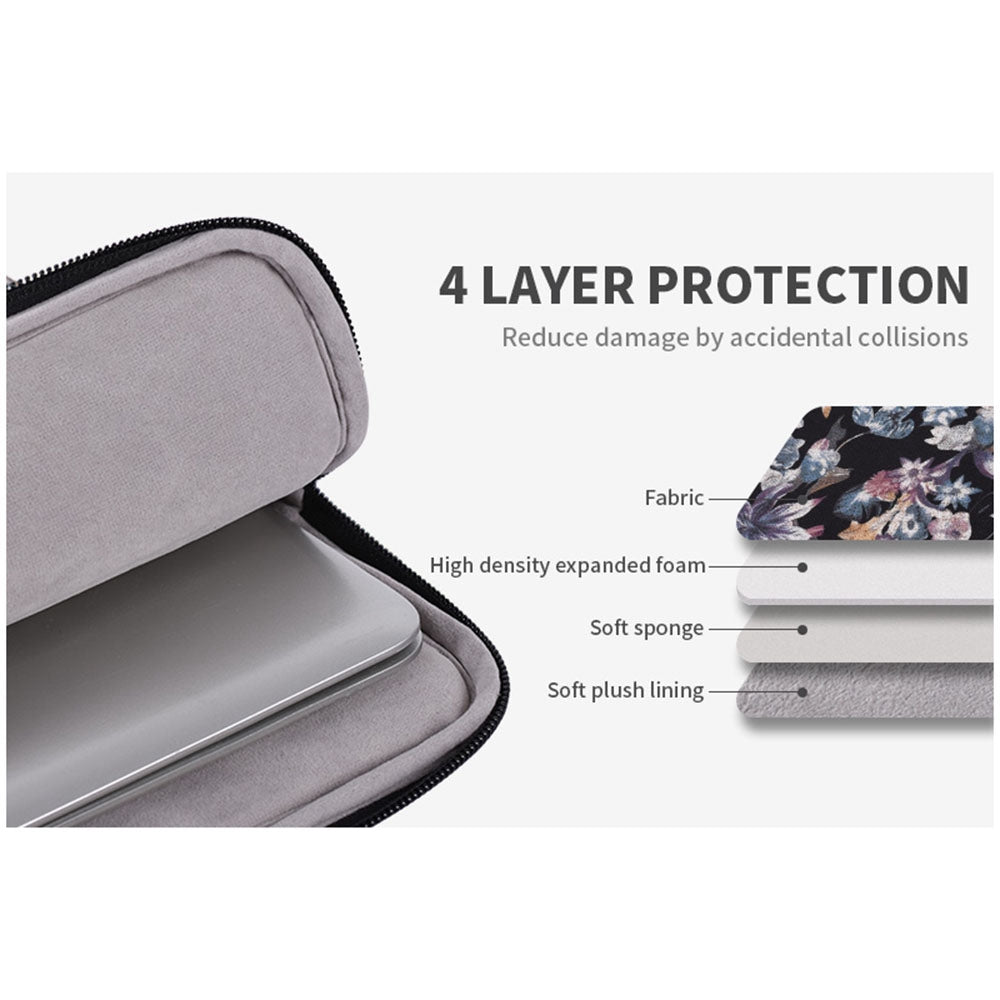 H2-11 Shock Absorption Lining 12-inch Notebook Zipper Bag Watercolor Flower Pattern Linen Laptop Sleeve