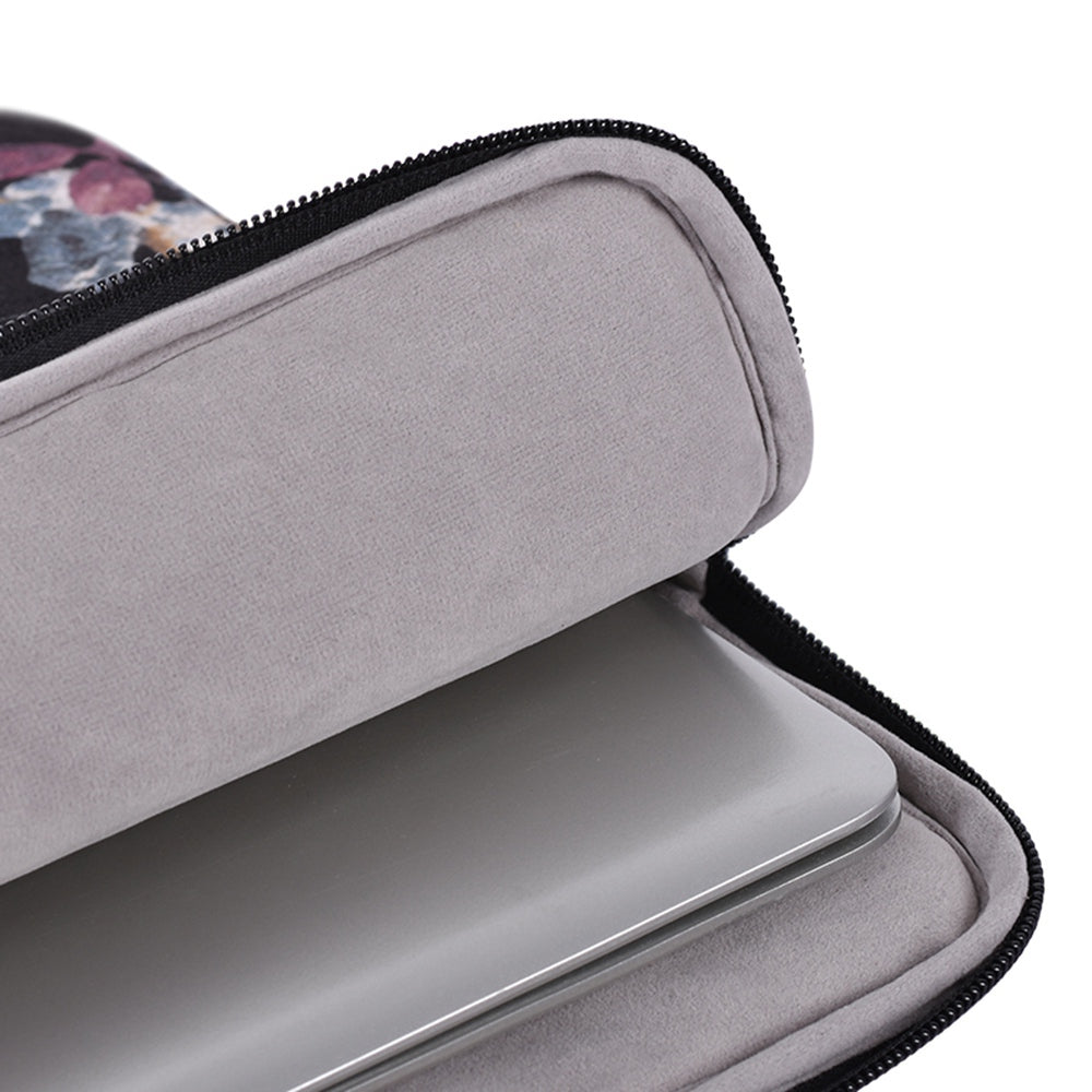 H2-11 Shock Absorption Lining 12-inch Notebook Zipper Bag Watercolor Flower Pattern Linen Laptop Sleeve