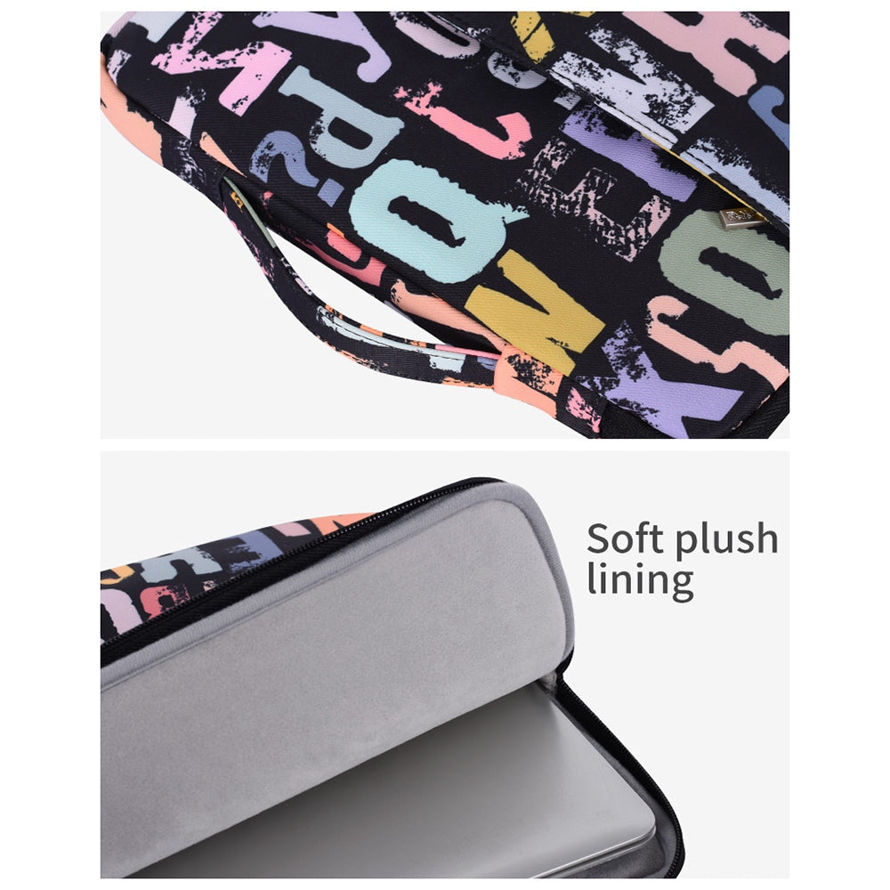 H18-89 14-inch Protective Laptop Handbag Watercolor Letter Pattern Waterproof Carrying Pouch