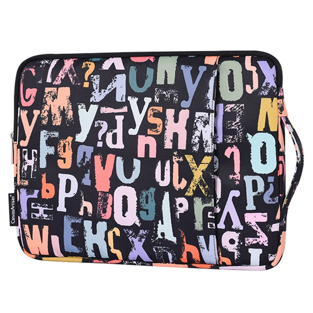 H18-89 Soft Lining 12-inch Notebook Watercolor Letter Pattern Zipper Bag Laptop Handbag
