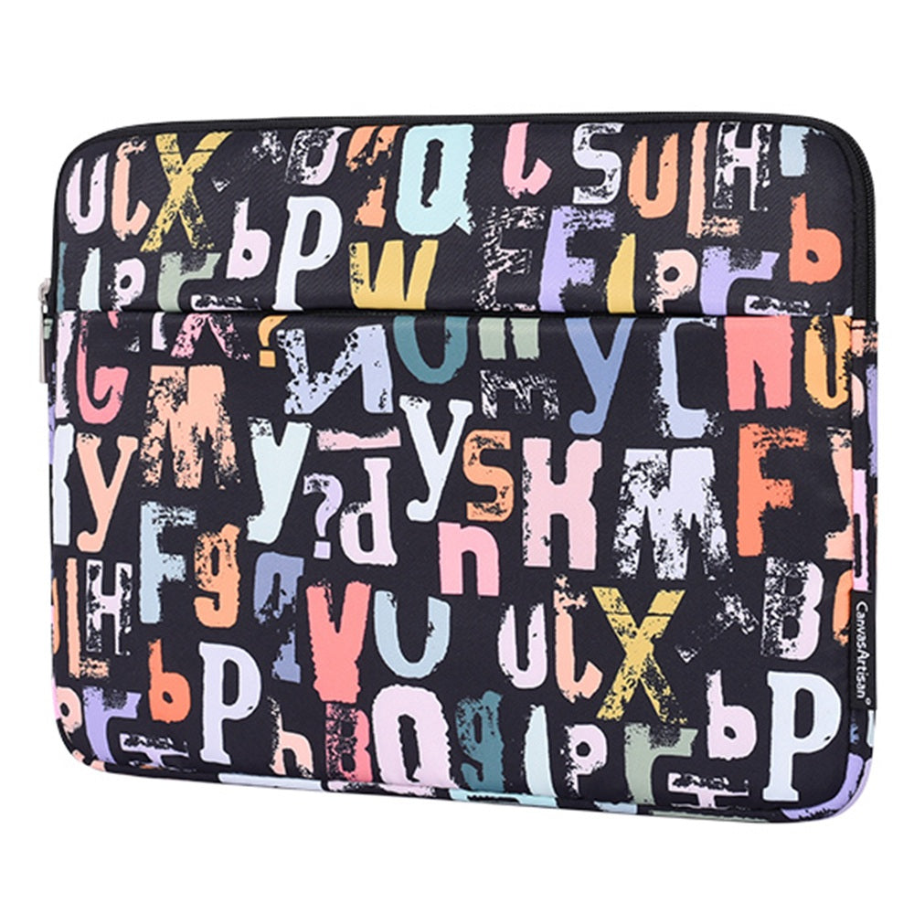 H18-11 Soft Lining 12-inch Laptop Storage Pouch Watercolor Letter Pattern Zipper Notebook Bag