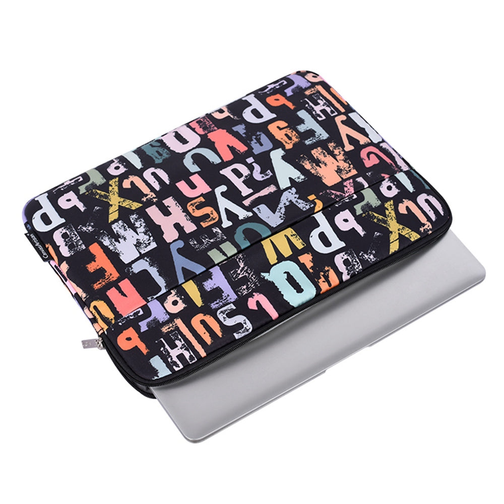 H18-11 14-inch Lightweight Laptop Bag Watercolor Letter Pattern Protective Sleeve