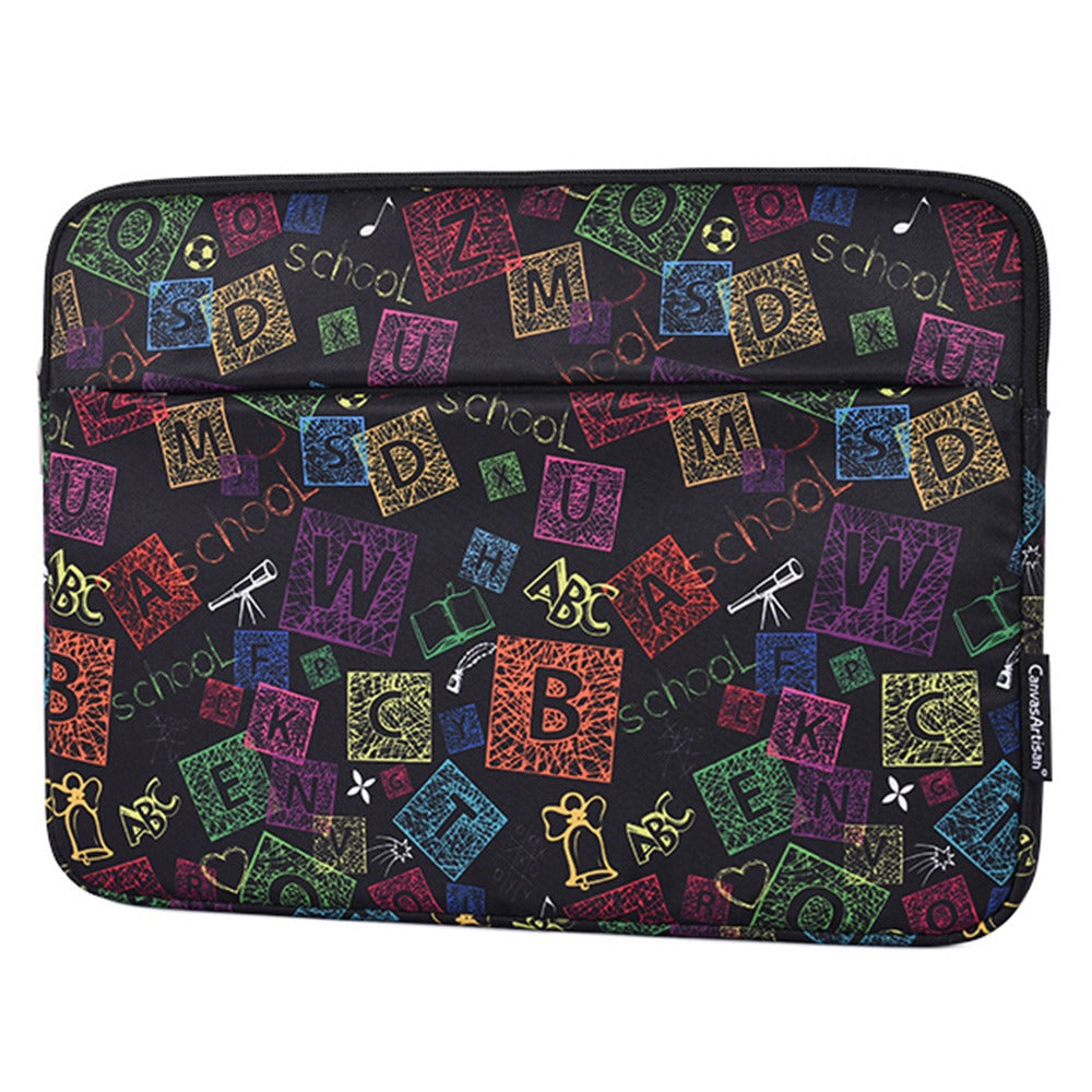 H17-11 Zipper Notebook Bag, 12-inch Soft Lining Colorful Letter Pattern Laptop Storage Pouch