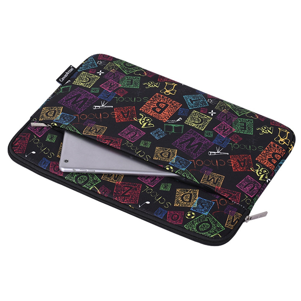 H17-11 Zipper Notebook Bag, 12-inch Soft Lining Colorful Letter Pattern Laptop Storage Pouch