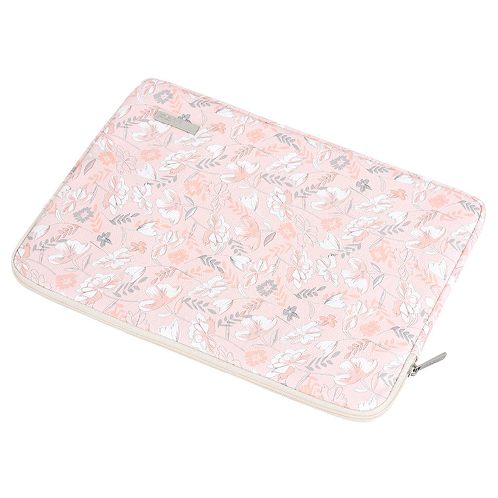 G4-T0111 Flower Printed 14-inch Notebook Sleeve PU Leather Laptop Carrying Case with Small Bag