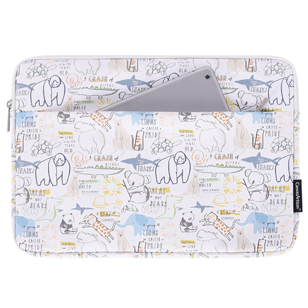 G50-11 15-inch Laptop Protective Sleeve Cartoon Animal Printed PU Leather Notebook Carrying Case with Small Pouch