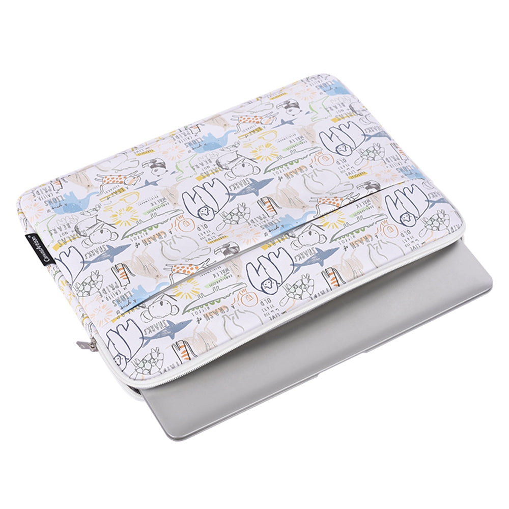 G50-11 15-inch Laptop Protective Sleeve Cartoon Animal Printed PU Leather Notebook Carrying Case with Small Pouch