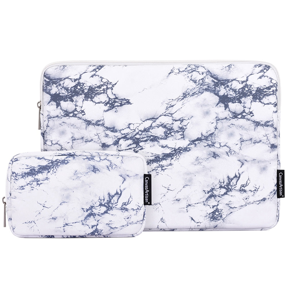 Marble Pattern Shockproof Carry Case for 14 inch Laptops Portable Sleeve Bag with Small Bag Anti-Scratch Waterproof Notebook Slim Case - White
