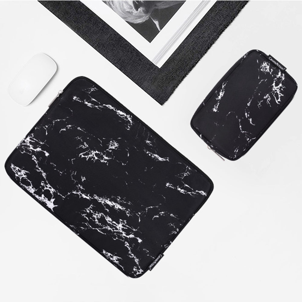 Marble Pattern Waterproof Sleeve Bag for 11 inch Laptops Anti-Scratch Carry Case Notebook Portable Slim Case with Small Bag - Black