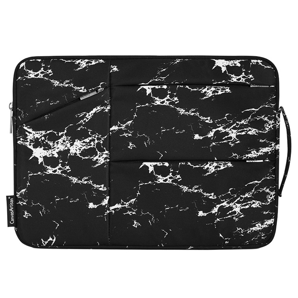 Marble Pattern Portable Sleeve Bag for 15 inch Laptops Anti-Scratch Slim Carry Case with 3-Pouches/Handle Strap Waterproof Notebook Bag - Black