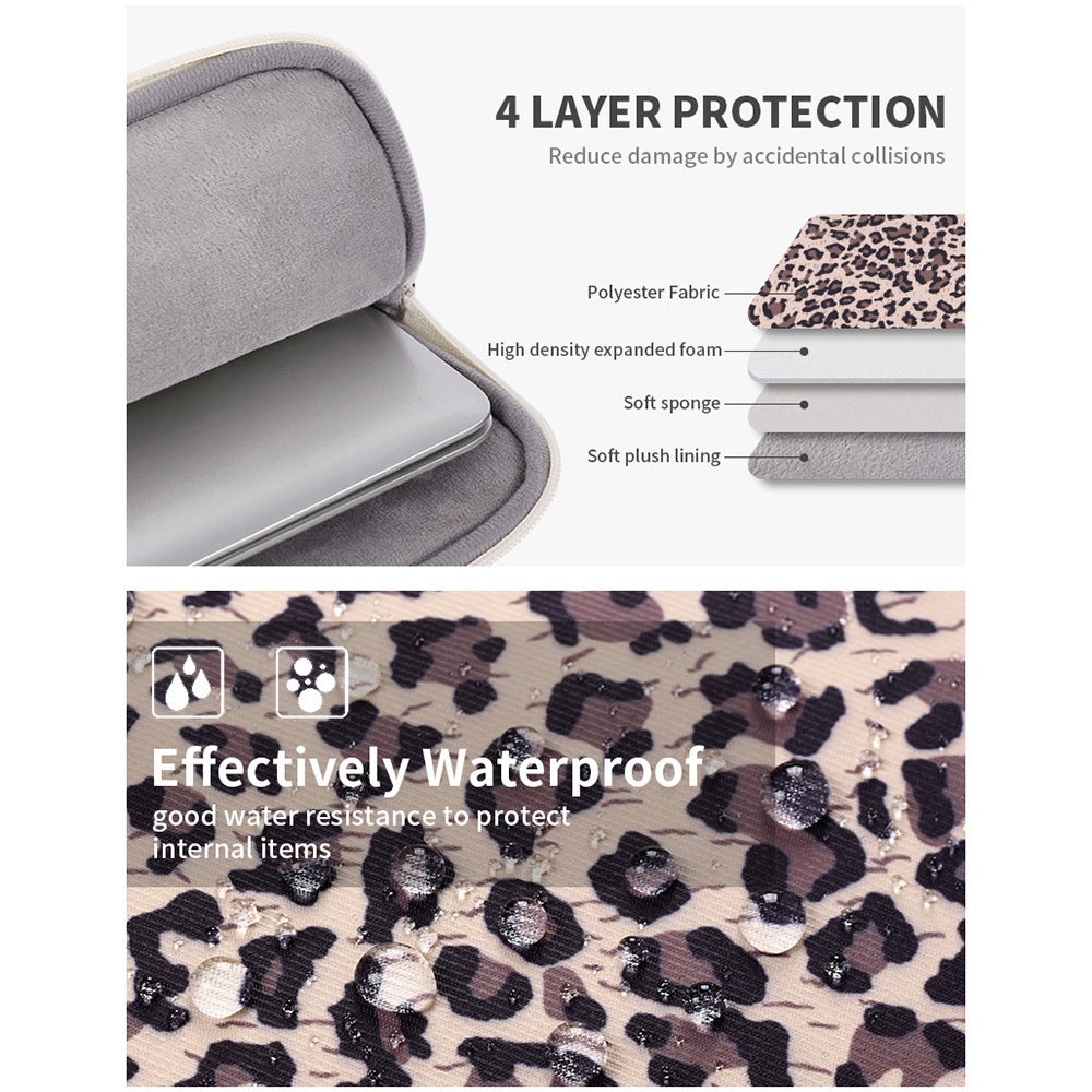 Canvasartisan H31-11 Portable Slim Case for 15-inch Laptops Shockproof Sleeve Bag Leopard Printed Waterproof Carry Bag - Pink