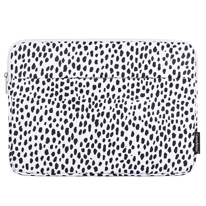 Cow Grain Patterned Polyester + Soft Lining Laptop Protective Sleeve Bag with Outer Slot for 14-inch Notebook