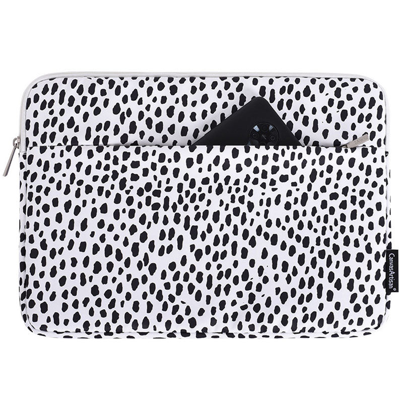 Cow Grain Patterned Polyester + Soft Lining Laptop Protective Sleeve Bag with Outer Slot for 14-inch Notebook