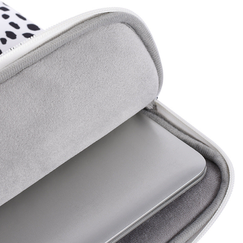 Cow Grain Patterned Polyester + Soft Lining Laptop Protective Sleeve Bag with Outer Slot for 14-inch Notebook